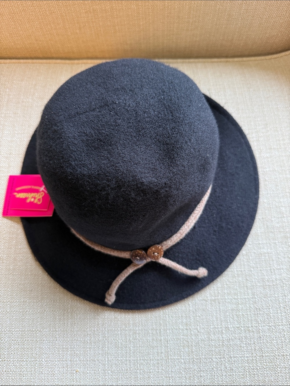 Shihreen Black Boiled Wool Brim Hat with Tie Accent, NWT - Picture 2 of 5